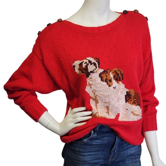 Vtg 80s/90s Marisa Christina Hand Knit Dogs Novelty Sweater Womens M, Flawed - Picture 12 of 12